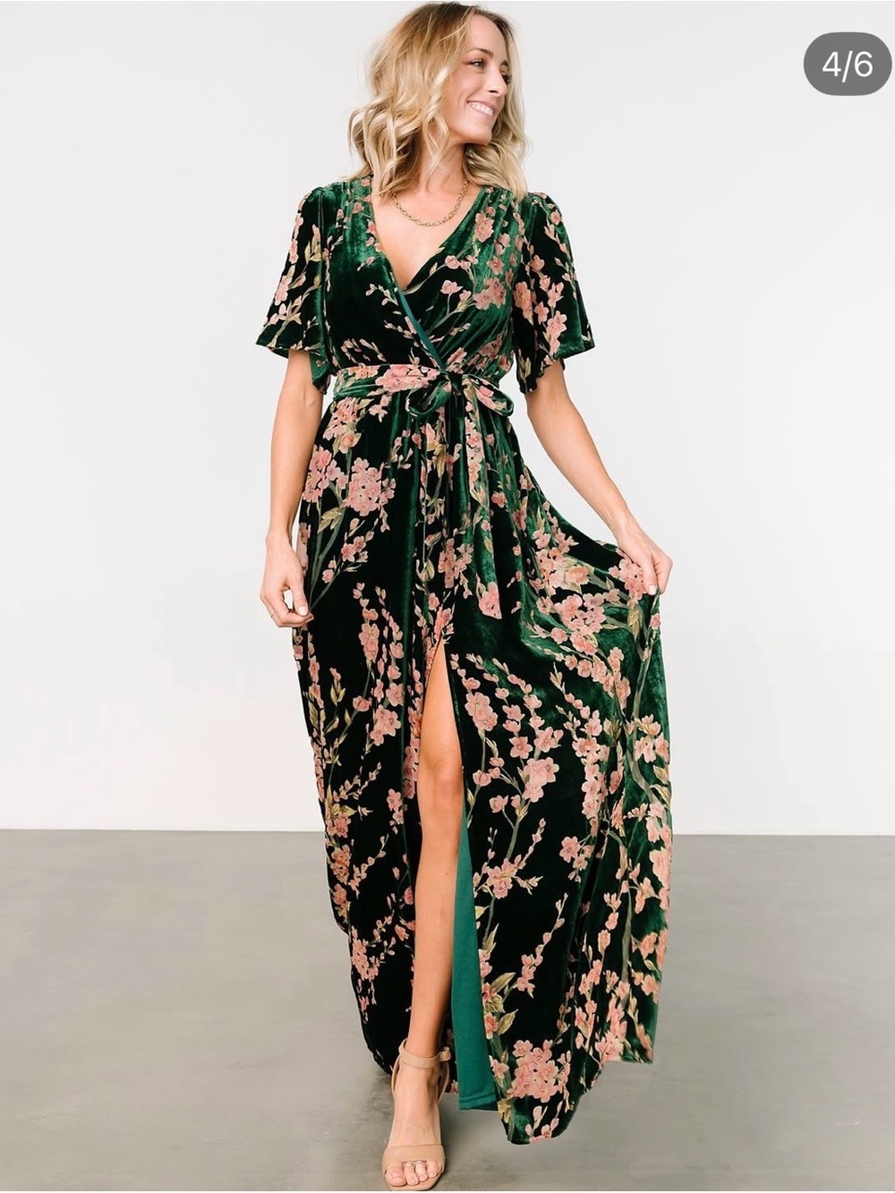 Baltic Born Uma Velvet Maxi Dress in Deep Emerald Floral